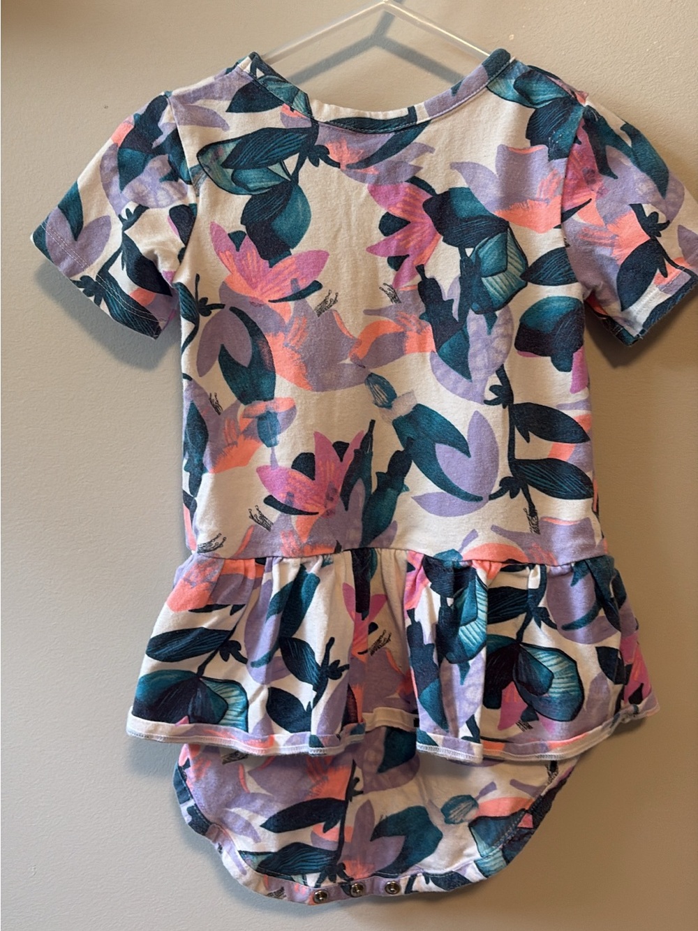 Bonds Baby Girl Floral Peplum Bodysuit in White, Teal, Lavender & Coral
